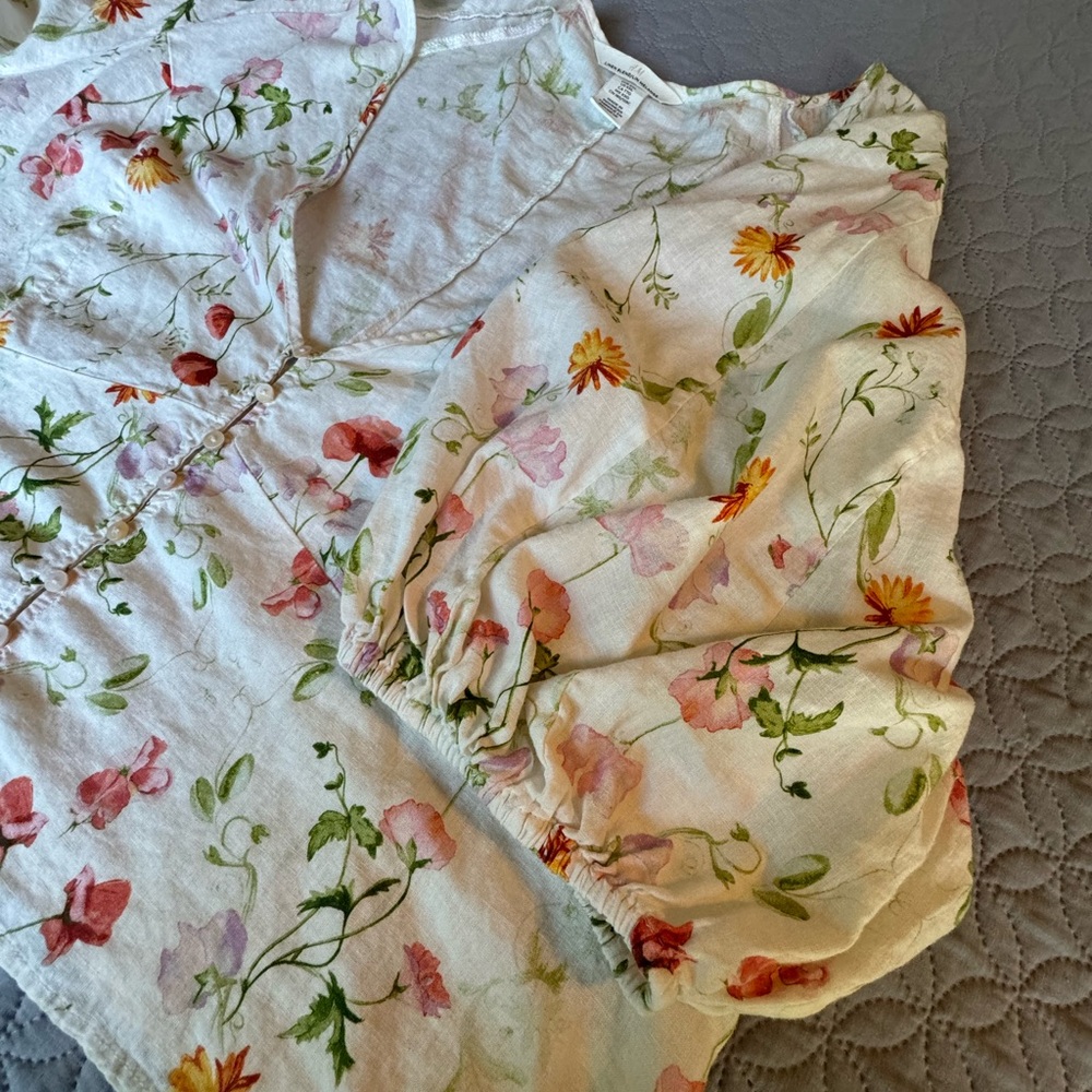 H&M Linen Blend Floral Blouse Sz XXL